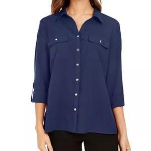 Jones New York split neck roll-tab blouse
